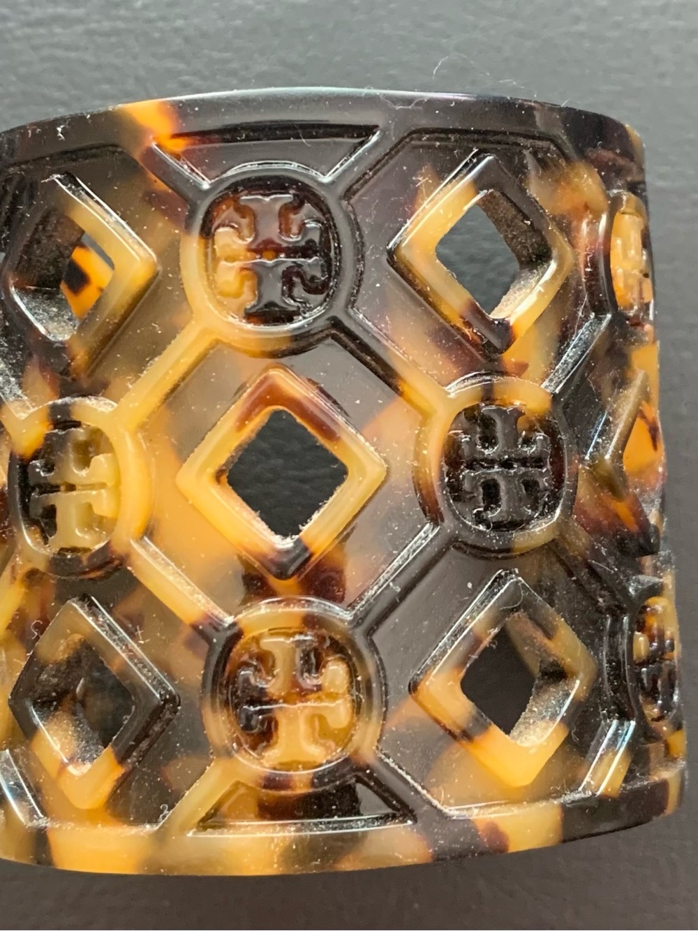Tory Burch Tortoiseshell Cutout Resin Cuff - Brown/Amber